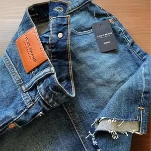 Lucky Brand Indigo Denim Mini Skirt Raw Hem Vintage Wash‎ Distressed Y2K